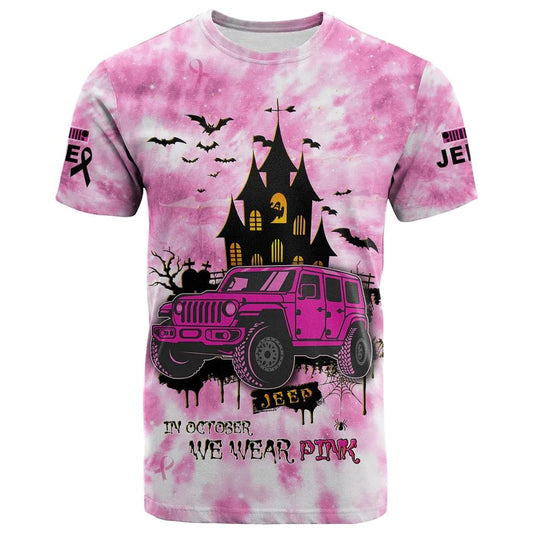 Tie Dye Halloween In October We Wear Pink All Over Print 3D T Shirt, Breast Cancer Gift Ideas, Unisex T Shirt