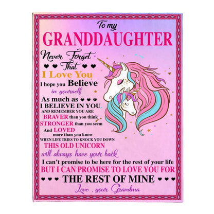 To My Granddaughter Never Forget That I Love Believe In You Braver Stronger Gift From Grandma Unicorn Blanket, Mother's Day Blanket, Gift For Her