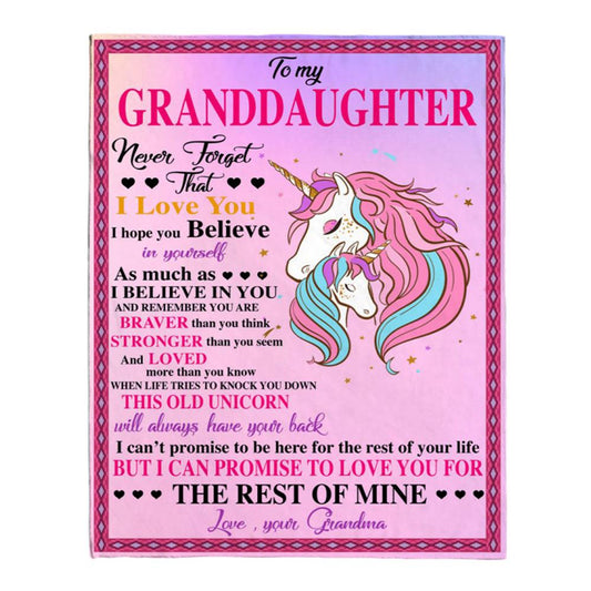 To My Granddaughter Never Forget That I Love Believe In You Braver Stronger Gift From Grandma Unicorn Blanket, Mother's Day Blanket, Gift For Her