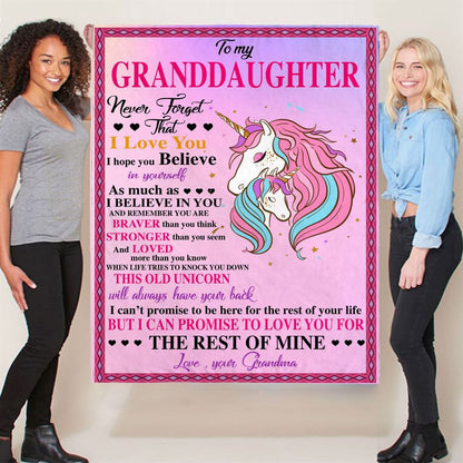 To My Granddaughter Never Forget That I Love Believe In You Braver Stronger Gift From Grandma Unicorn Blanket, Mother's Day Blanket, Gift For Her
