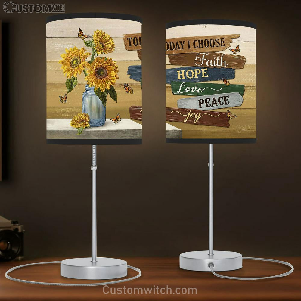 Today I Choose Faith Sunflower Monarch Butterfly Table Lamb Art - Bible Verse Lamb Gift - Christian Bedroom Decor