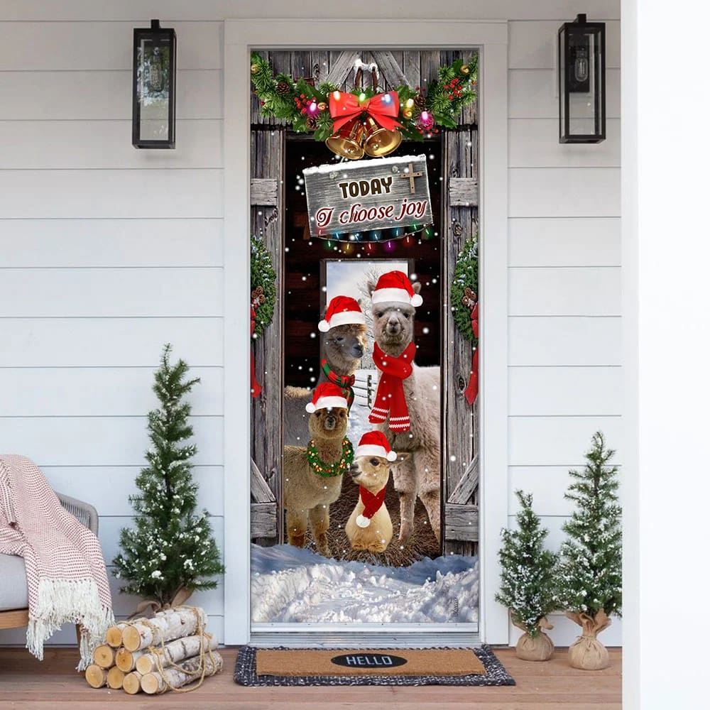Today I Choose Joy Alpacas Farmhouse 1 Door Cover, Front Door Christmas Cover, Christmas Door Knob Covers, Christmas Outdoor Decoration