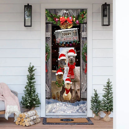 Today I Choose Joy Alpacas Farmhouse 1 Door Cover, Front Door Christmas Cover, Christmas Door Knob Covers, Christmas Outdoor Decoration