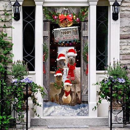 Today I Choose Joy Alpacas Farmhouse 1 Door Cover, Front Door Christmas Cover, Christmas Door Knob Covers, Christmas Outdoor Decoration