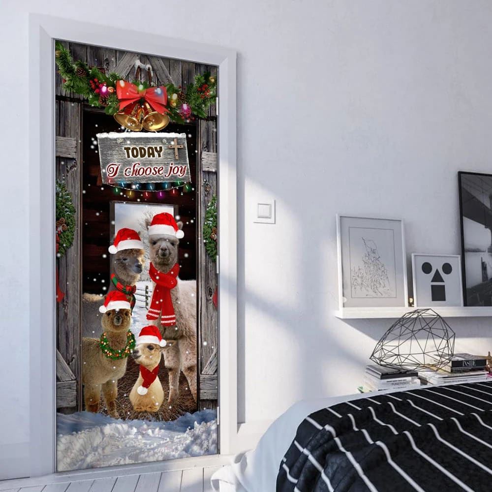 Today I Choose Joy Alpacas Farmhouse 1 Door Cover, Front Door Christmas Cover, Christmas Door Knob Covers, Christmas Outdoor Decoration