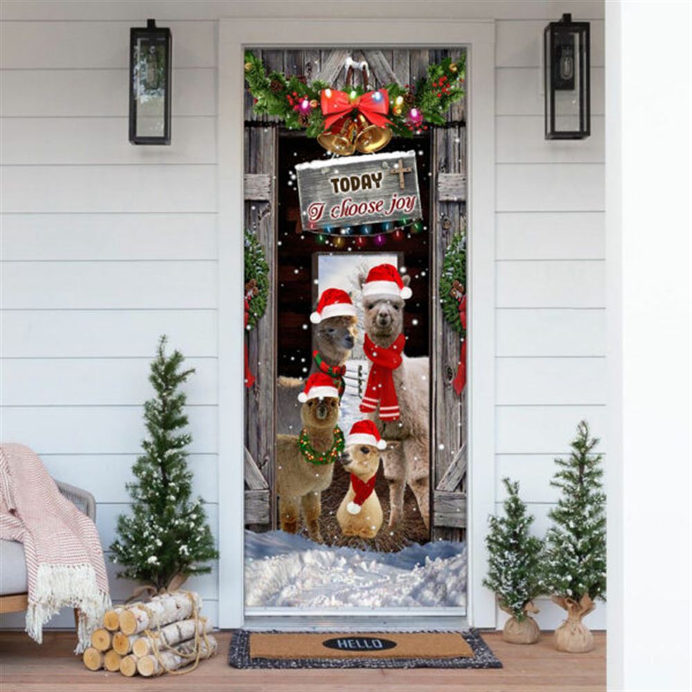 Today I Choose Joy Alpacas Farmhouse 1 Door Cover, Front Door Christmas Cover, Christmas Door Knob Covers, Christmas Outdoor Decoration