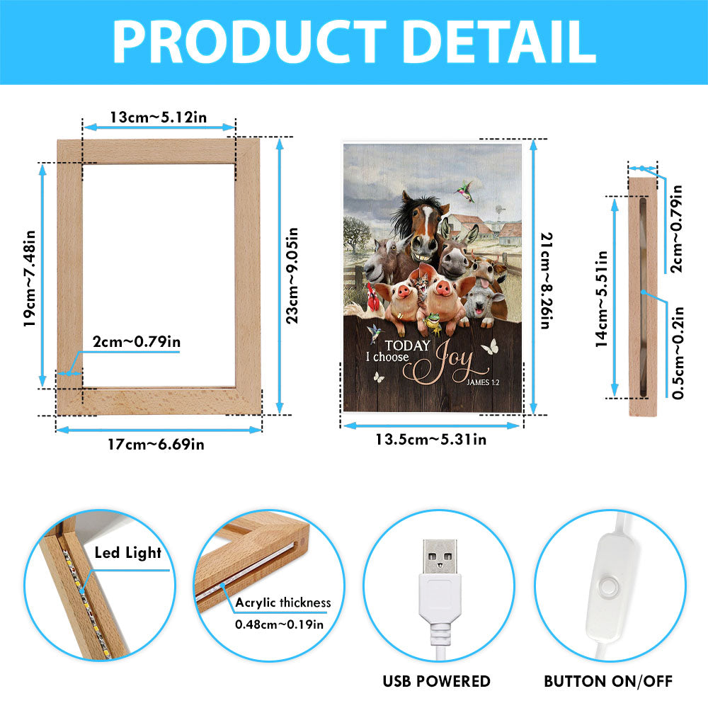 Today I Choose Joy Animal Hummingbird Frame Lamp Art - Christian Night Light - Bible Verse Wooden Lamp