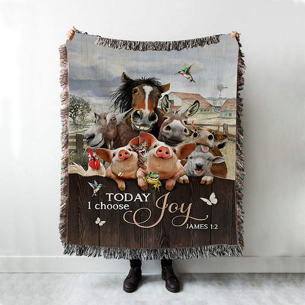 Today I Choose Joy Animal Hummingbird Woven Throw Blanket - Christian Woven Blanket Prints - Bible Verse Woven Blanket Art