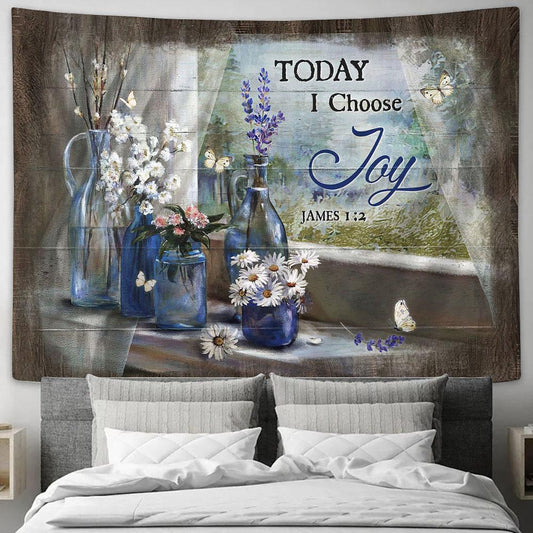 Today I Choose Joy Baby Flower Lavender Tapestry Wall Art - Bible Verse Tapestry - Religious Tapestry Wall Hanging