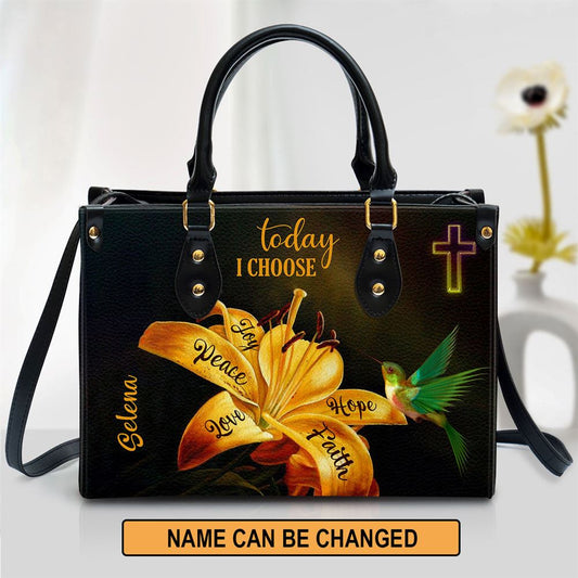 Today I Choose Joy Beautiful Personalized Cross Leather Bag For Women, Religious Gifts For Women