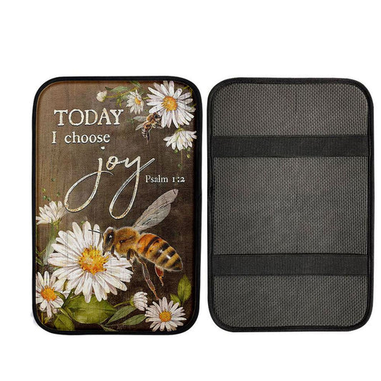 Today I Choose Joy Bee Daisy Flowers Car Center Console Cover, Bible Verse Car Interior Accessories