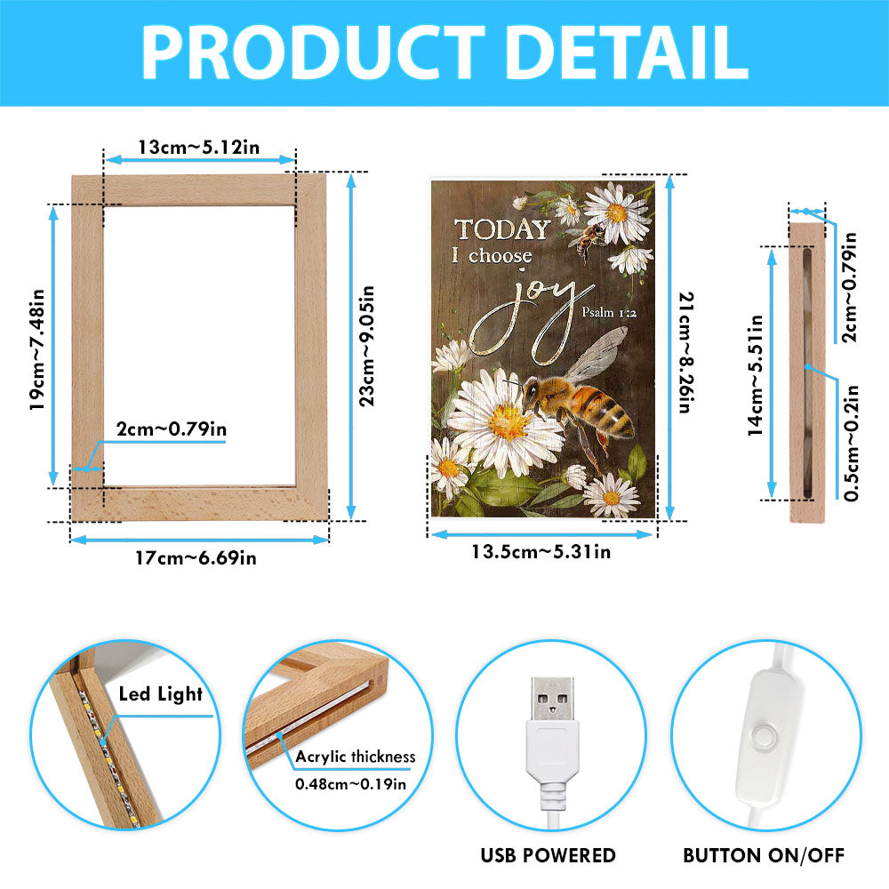 Today I Choose Joy Bee Daisy Flowers Frame Lamp Art - Bible Verse Wooden Lamp - Inspirational Art - Christian Home Decor
