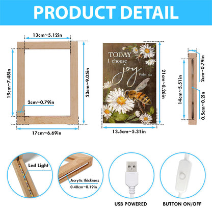 Today I Choose Joy Bee Daisy Flowers Frame Lamp Art - Bible Verse Wooden Lamp - Inspirational Art - Christian Home Decor