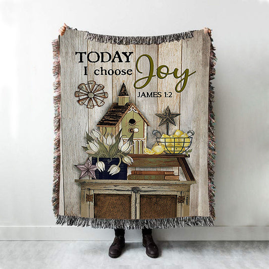Today I Choose Joy Birdhouse Yellow Lemon Woven Throw Blanket - Bible Verse Woven Blanket Art - Inspirational Art - Christian Home Decor