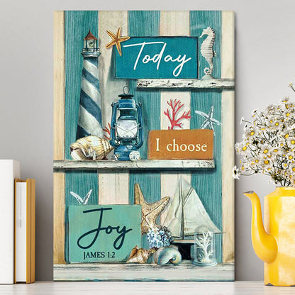 Today I Choose Joy Blue Background Canvas Wall Art - Christian Canvas Prints - Bible Verse Canvas Art