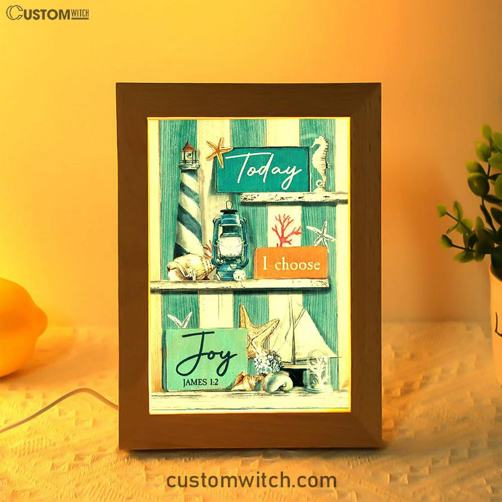 Today I Choose Joy Blue Background Frame Lamp Art - Christian Night Light - Bible Verse Wooden Lamp