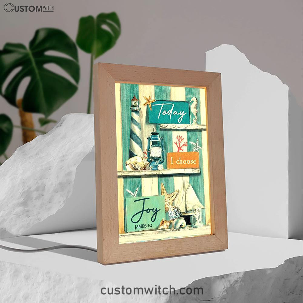 Today I Choose Joy Blue Background Frame Lamp Art - Christian Night Light - Bible Verse Wooden Lamp