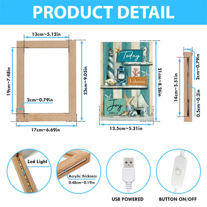 Today I Choose Joy Blue Background Frame Lamp Art - Christian Night Light - Bible Verse Wooden Lamp
