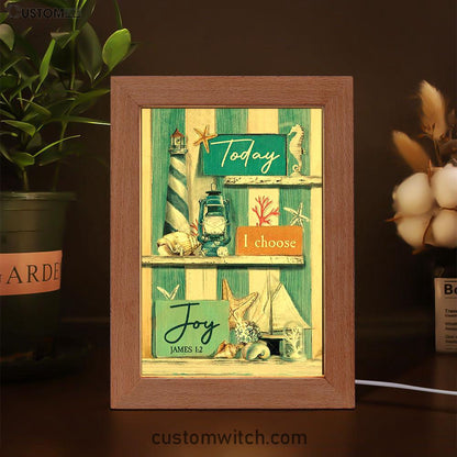 Today I Choose Joy Blue Background Frame Lamp Art - Christian Night Light - Bible Verse Wooden Lamp