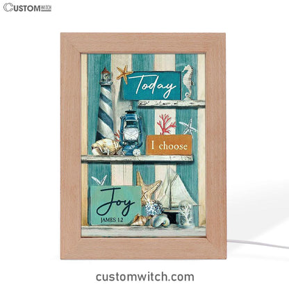 Today I Choose Joy Blue Background Frame Lamp Art - Christian Night Light - Bible Verse Wooden Lamp
