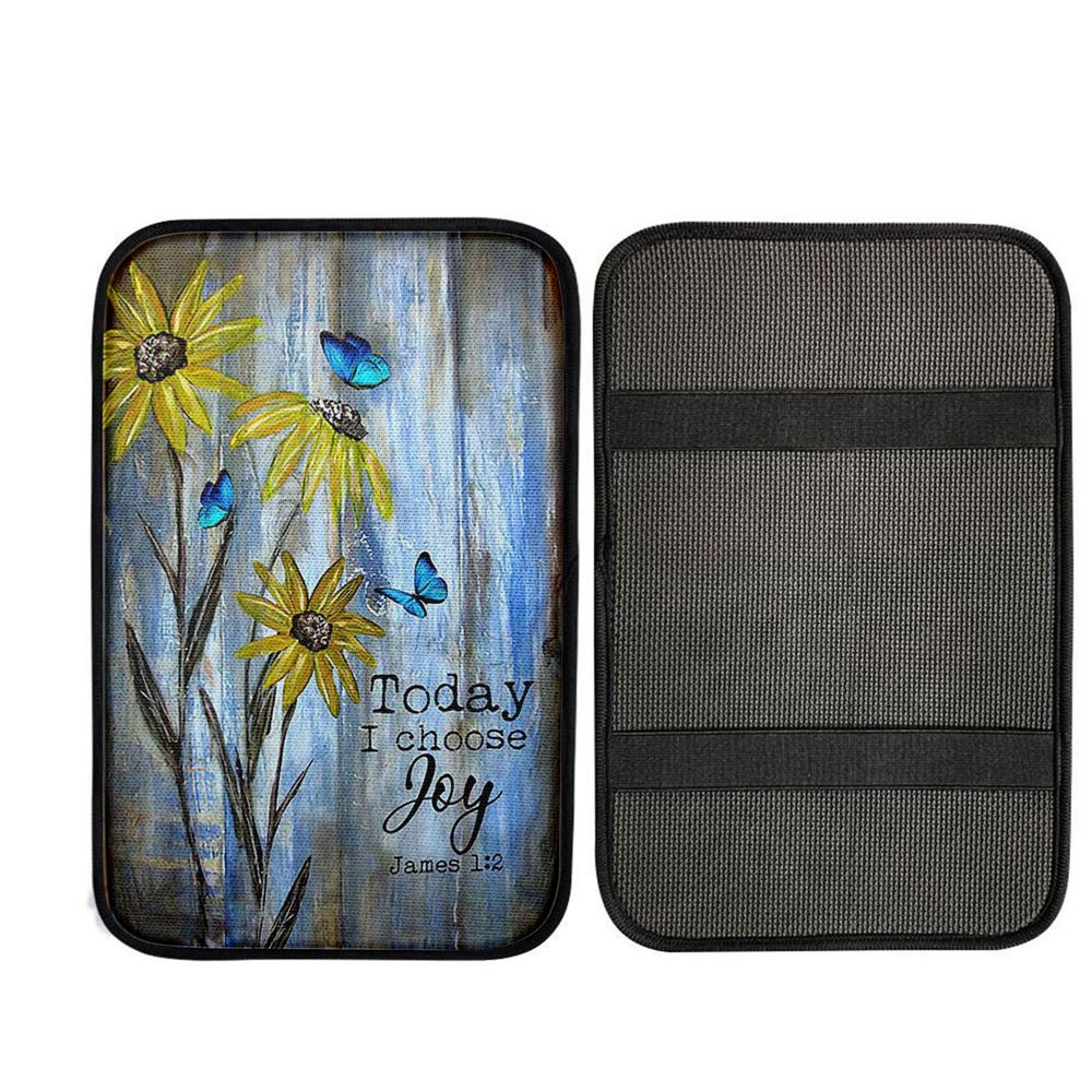 Today I Choose Joy Blue Butterfly Sunflower Car Center Console Cover, Christian Car Interior Accessories
