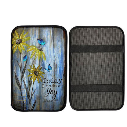 Today I Choose Joy Blue Butterfly Sunflower Car Center Console Cover, Christian Car Interior Accessories