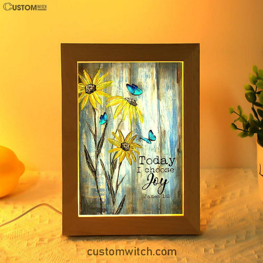 Today I Choose Joy Blue Butterfly Sunflower Frame Lamp Art - Bible Verse Wooden Lamp - Inspirational Art - Christian Home Decor