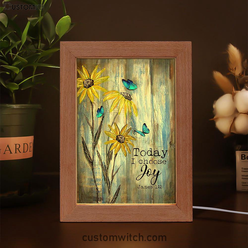 Today I Choose Joy Blue Butterfly Sunflower Frame Lamp Art - Bible Verse Wooden Lamp - Inspirational Art - Christian Home Decor
