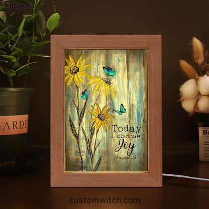 Today I Choose Joy Blue Butterfly Sunflower Frame Lamp Art - Bible Verse Wooden Lamp - Inspirational Art - Christian Home Decor