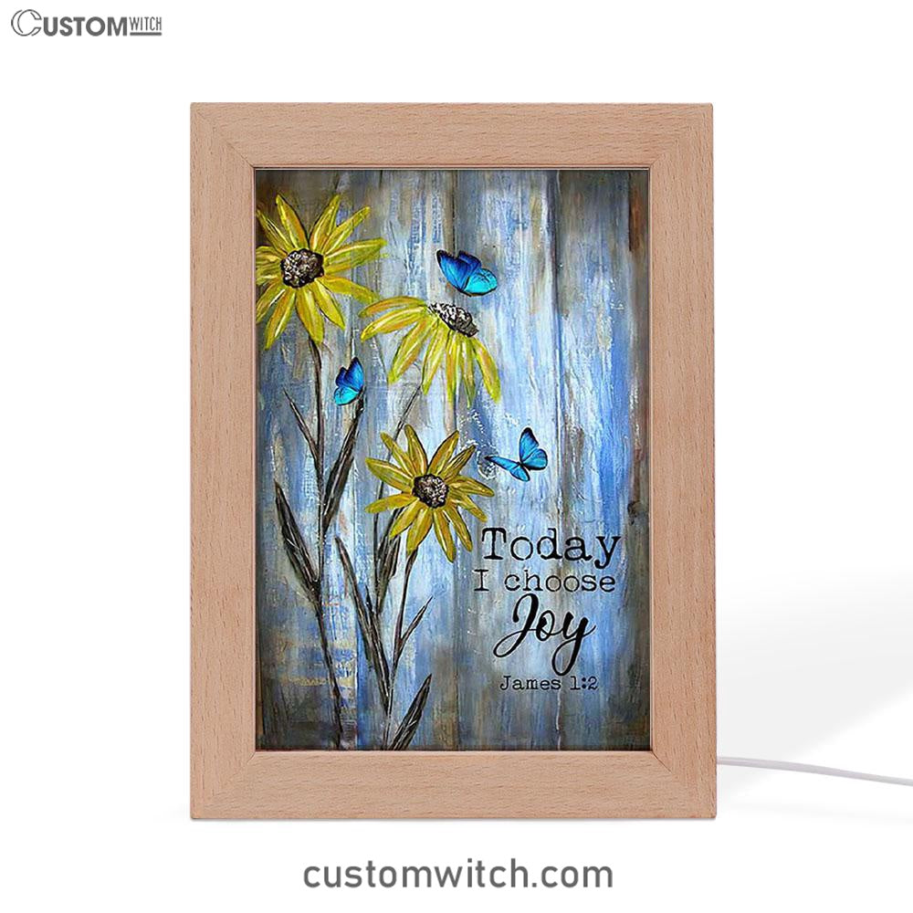 Today I Choose Joy Blue Butterfly Sunflower Frame Lamp Art - Bible Verse Wooden Lamp - Inspirational Art - Christian Home Decor