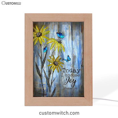Today I Choose Joy Blue Butterfly Sunflower Frame Lamp Art - Bible Verse Wooden Lamp - Inspirational Art - Christian Home Decor