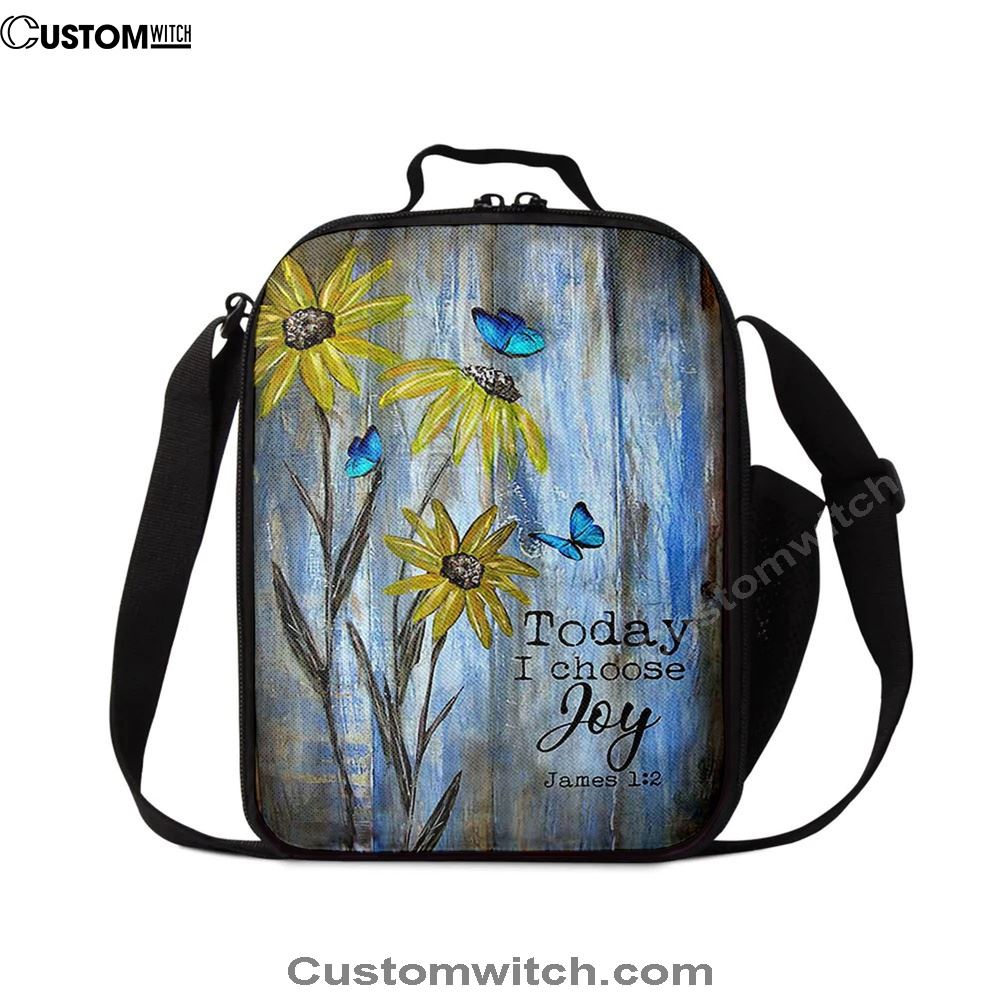 Today I Choose Joy Blue Butterfly Sunflower Lunch Bag For Men And Women, Spiritual Christian Lunch Box For School, Work
