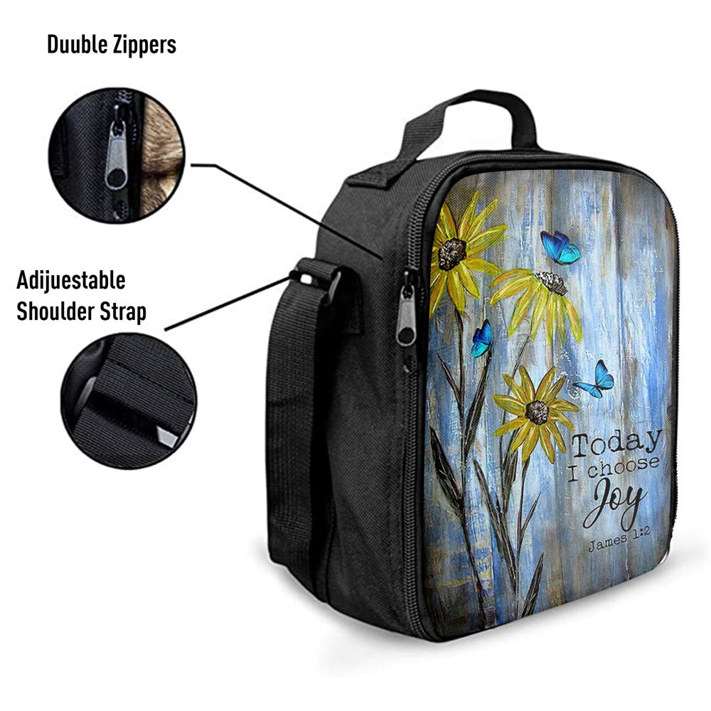 Today I Choose Joy Blue Butterfly Sunflower Lunch Bag For Men And Women, Spiritual Christian Lunch Box For School, Work