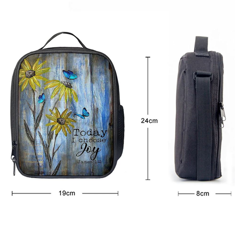 Today I Choose Joy Blue Butterfly Sunflower Lunch Bag For Men And Women, Spiritual Christian Lunch Box For School, Work