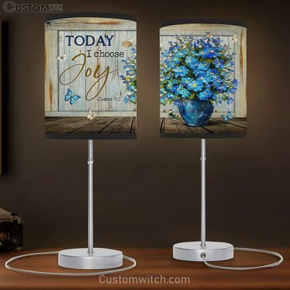 Today I Choose Joy Blue Flowers Flower Vase Butterflies Table Lamb Gift - Bible Verse Table Lamb - Religious Bedroom Decor