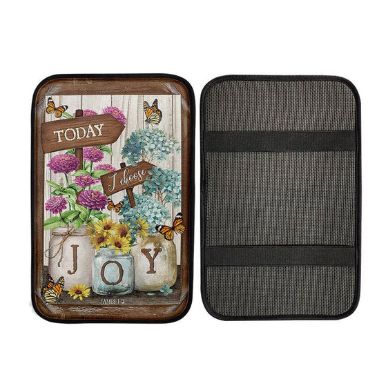 Today I Choose Joy Blue Hydrangea Butterfly Car Center Console Cover, Christian Car Interior Accessories