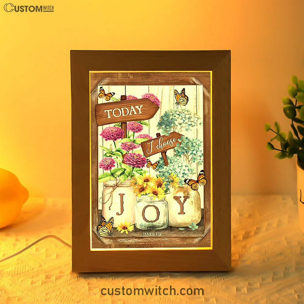 Today I Choose Joy Blue Hydrangea Butterfly Frame Lamp Art - Bible Verse Wooden Lamp - Inspirational Art - Christian Home Decor