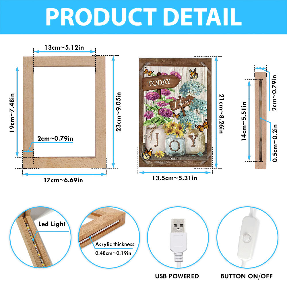 Today I Choose Joy Blue Hydrangea Butterfly Frame Lamp Art - Bible Verse Wooden Lamp - Inspirational Art - Christian Home Decor