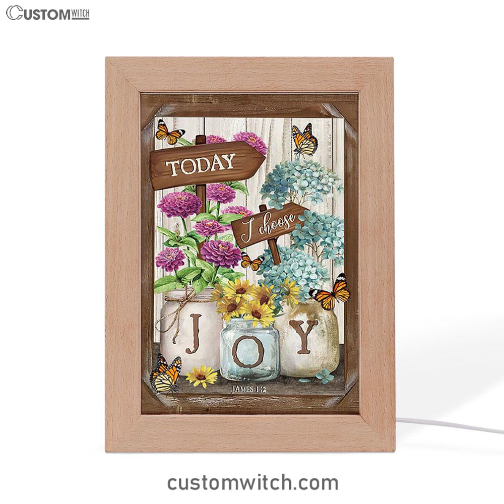 Today I Choose Joy Blue Hydrangea Butterfly Frame Lamp Art - Bible Verse Wooden Lamp - Inspirational Art - Christian Home Decor