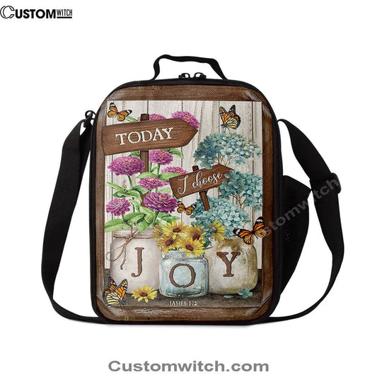 Today I Choose Joy Blue Hydrangea Butterfly Lunch Bag For Men And Women, Spiritual Christian Lunch Box For School, Work