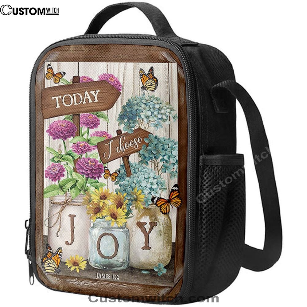 Today I Choose Joy Blue Hydrangea Butterfly Lunch Bag For Men And Women, Spiritual Christian Lunch Box For School, Work
