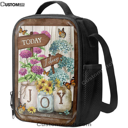 Today I Choose Joy Blue Hydrangea Butterfly Lunch Bag For Men And Women, Spiritual Christian Lunch Box For School, Work