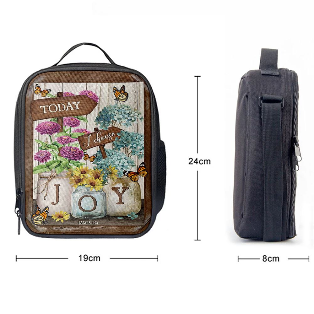 Today I Choose Joy Blue Hydrangea Butterfly Lunch Bag For Men And Women, Spiritual Christian Lunch Box For School, Work