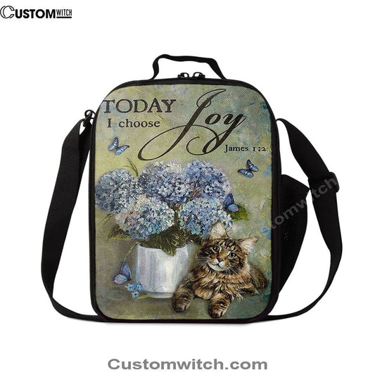 Today I Choose Joy Blue Hydrangea Pretty Cat Butterfly Lunch Bag For Men And Women, Spiritual Christian Lunch Box For School, Work