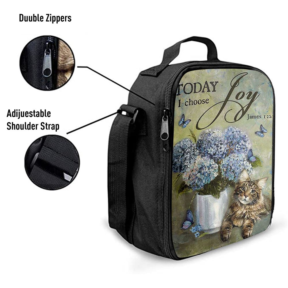 Today I Choose Joy Blue Hydrangea Pretty Cat Butterfly Lunch Bag For Men And Women, Spiritual Christian Lunch Box For School, Work