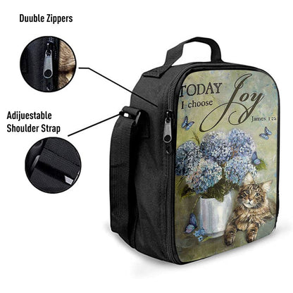 Today I Choose Joy Blue Hydrangea Pretty Cat Butterfly Lunch Bag For Men And Women, Spiritual Christian Lunch Box For School, Work