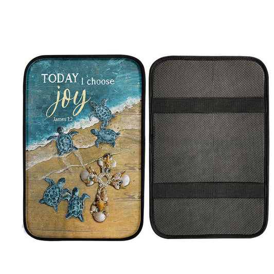 Today I Choose Joy Blue Turtle Cross Car Center Console Cover, Bible Verse Car Interior Accessories