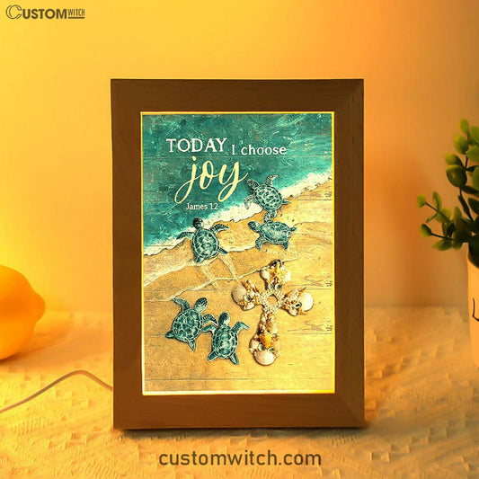 Today I Choose Joy Blue Turtle Cross Frame Lamp Art - Bible Verse Wooden Lamp - Inspirational Art - Christian Home Decor