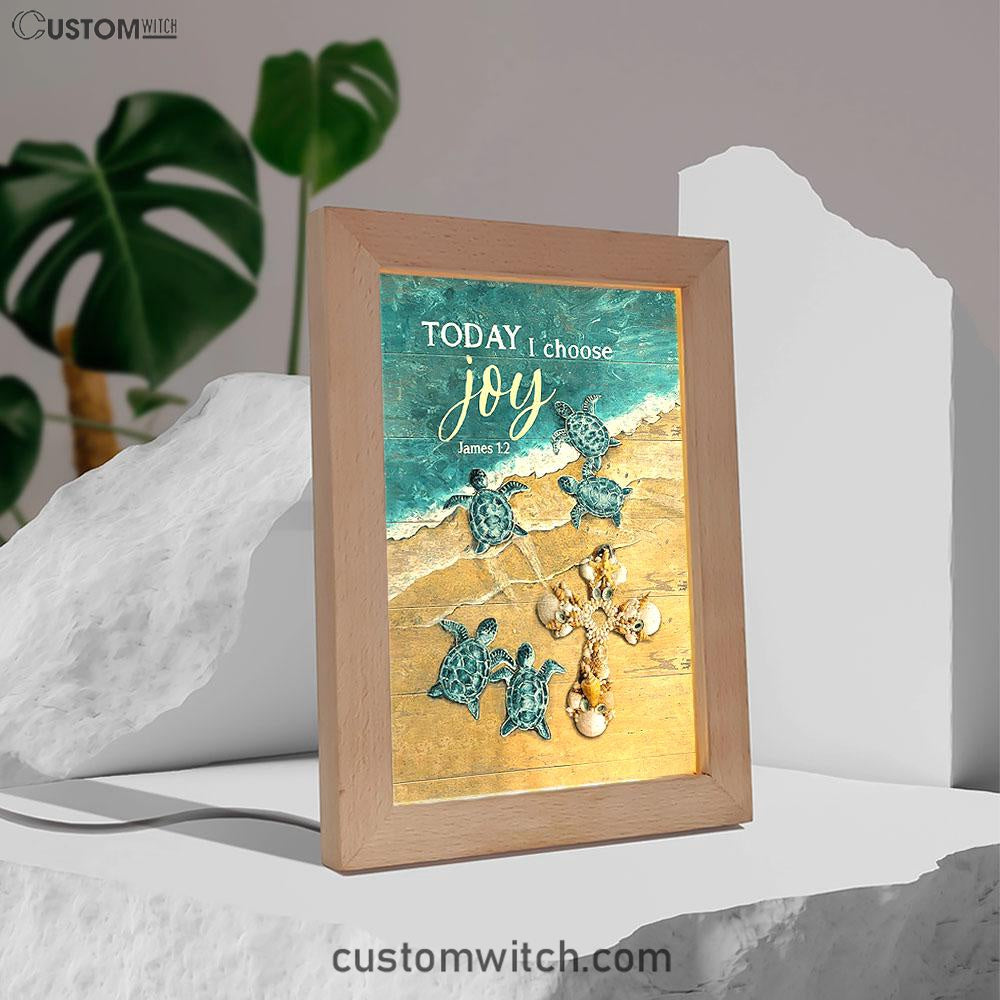 Today I Choose Joy Blue Turtle Cross Frame Lamp Art - Bible Verse Wooden Lamp - Inspirational Art - Christian Home Decor
