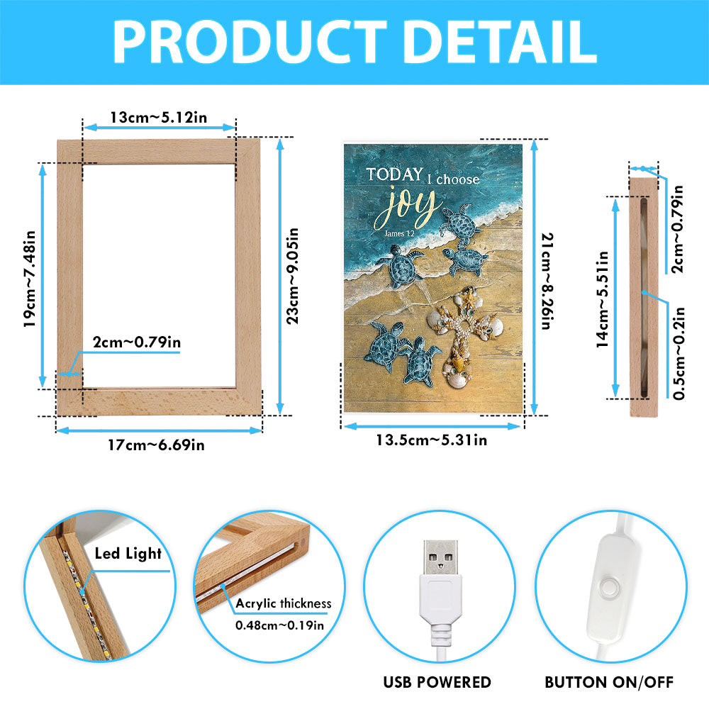 Today I Choose Joy Blue Turtle Cross Frame Lamp Art - Bible Verse Wooden Lamp - Inspirational Art - Christian Home Decor